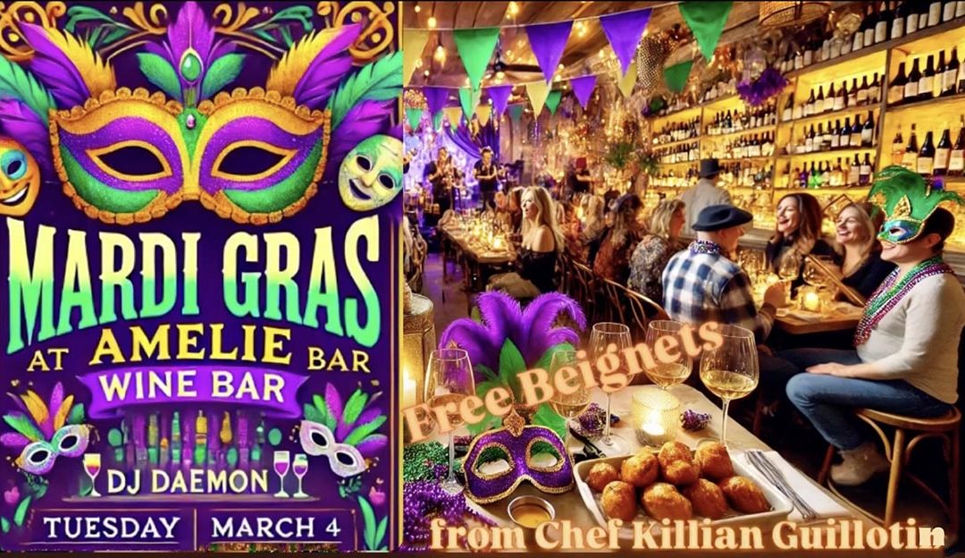 Mardi Gras Celebration at Amélie Wine Bar (and free Beignets)
